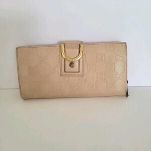 GUCCI D-Ring Abbey Clutch Wallet Large Monogram Bifold Beige Tan Vintage Designe